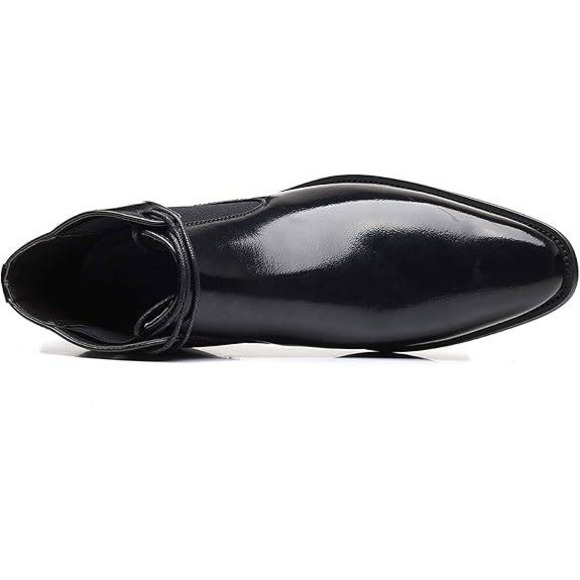 Santimon Men's US 7.5 Black Chelsea Casual Dress Ankle Boots Lace Up Pointed Toe - Picture 4 of 12